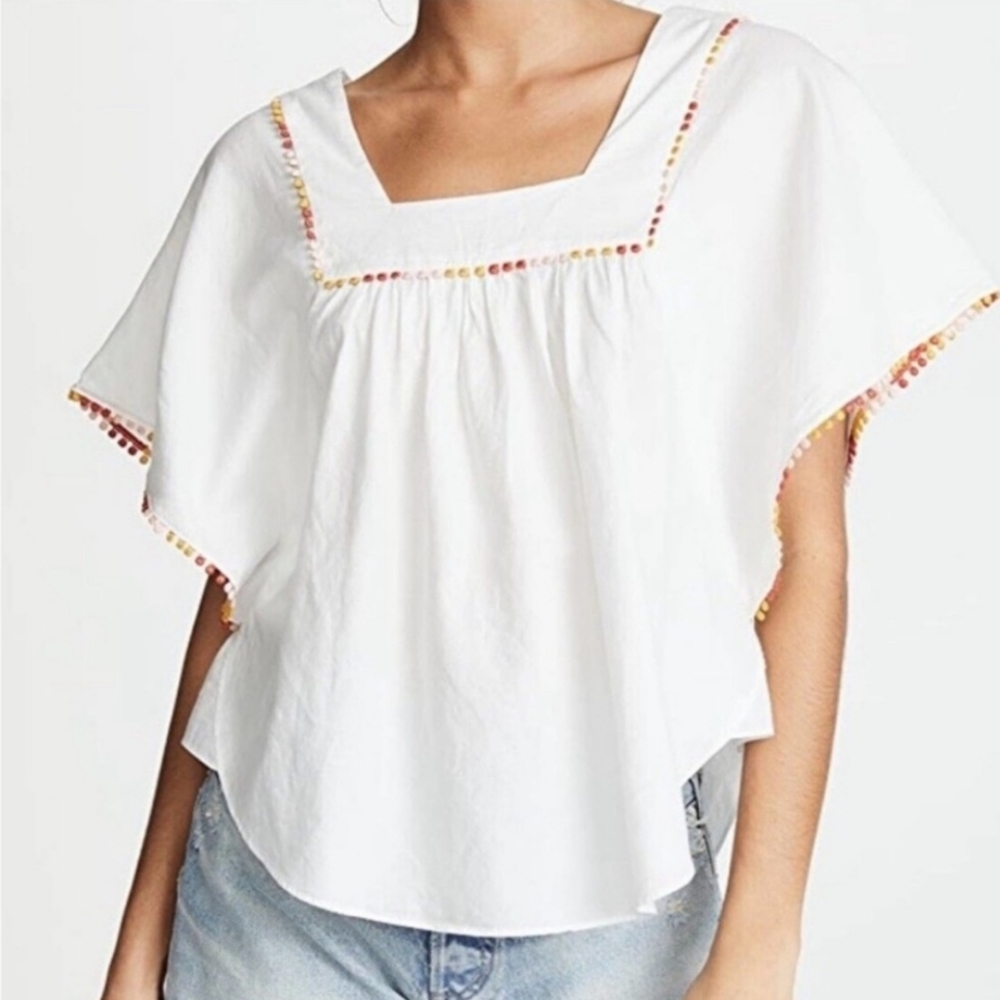 Madewell Pom Pom Butterfly Top Size Medium White 100% Cotton - Picture 2 of 9
